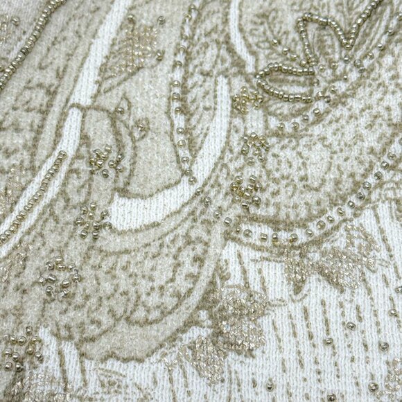 Chico's Beaded Foil-Print Cardigan Women's Size 2 L/12 Gold NEW with tag - Picture 5 of 13
